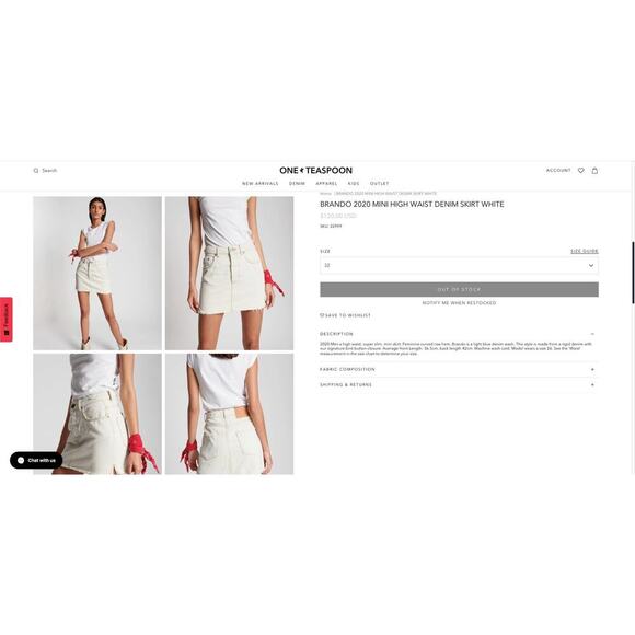 OneTeaspoon BRANDO 2020 MINI HIGH WAIST DENIM SKIRT WHITE - Picture 9 of 9